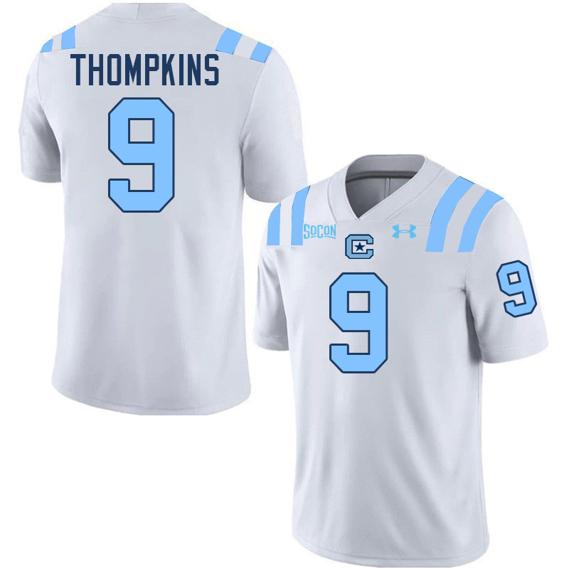 The Citadel Bulldogs #9 Cobey Thompkins College Football Jerseys,Uniforms-White